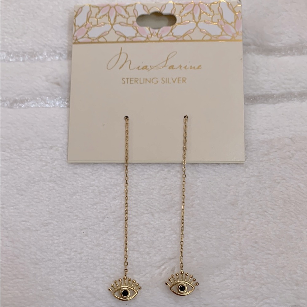 Mia Sarine Gold Eye Chain Drop Earrings Sterling Silver Gold overlay